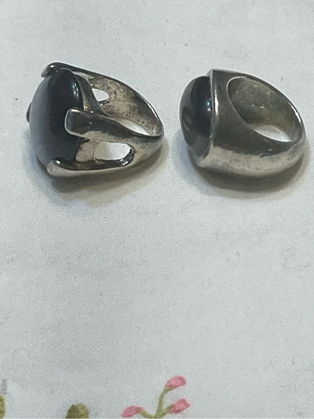 Vintage Cat's Eye Statement Ring Lot (2) Grey Blue & Black Moon Glow Size 6 Boho